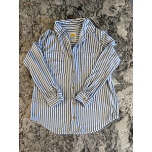 C&C California Womens Blue White Striped Long Sleeve Button Down Shirt Small